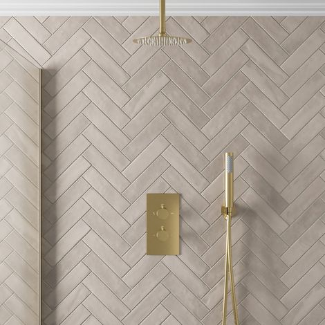 Thermostatic Mixer Shower Round Dual Head Handset Valve Ceiling Mounted Brass (1/5)