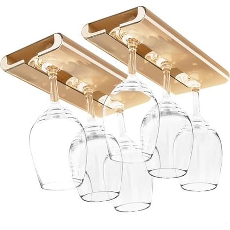 Porte-verres à vin adhésif, lot de 2, à fixer sous un meuble, sans perçage, pour cuisine, bar, restaurant, couleur marron thé (1/5)