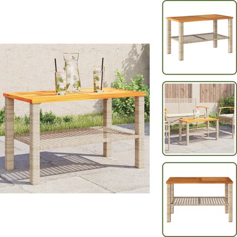 Tavolo in legno acacia - vidaXL Tavolo da Giardino Beige 70x38x42 cm Polyrattan e Legno Acacia - Tavolo in acciaio