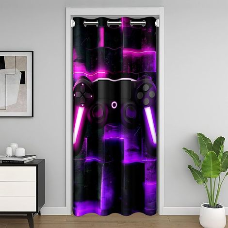 Pansy Rideau de Porte Confidentialité À La Porte 132x203,Jeux 3D pour Garçons Rideau de Porte,Glitter Plaid Pattern Rideau Occultant,Gradient Gamepad Gamer Rideaux de Placard,Porte de Placard - 132x20 (1/5)