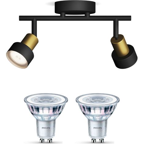 Philips Conduit Spot en saillie à 2 points lumineux GU10 (Or/Noir) - Philips LED GU10 50W Non dimmable (1/5)