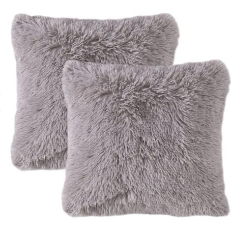 Housse coussin fausse fourrure 43x43 cm, douce moelleuse, canapé chambre voiture salon, lot de 2 (1/4)