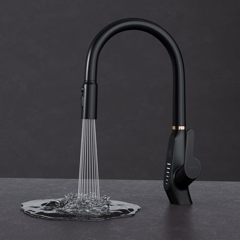 Mai & Mai Wasserhahn Küche Küchenamatur ausziehbar 360° drehbar 3 Wasserstrahl-Modi LED-Digitalanzeige Küchenwasserhahn Spültischarmatur Schwarz MS-8085 (1/5)