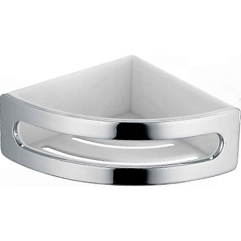 Eckduschablage in Chrom und Weiß, stilvolles Badezimmerregal, stabile Wandmontage, 3 Ebenen, modernes Design, ideal zur optimalen Raumnutzung. (1/5)