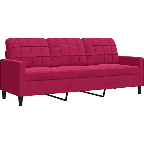 Canapé Sofa à 3 places Rouge bordeaux 180 cm Velours