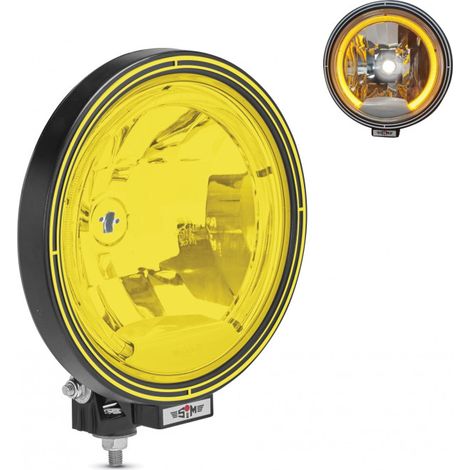 23 cm runder Halogen‑Nebelscheinwerfer mit gerichteter Lichtabstrahlung + LED Angel Eye‑Funktion (Engelsaugen) 12/24V, gelbes Li