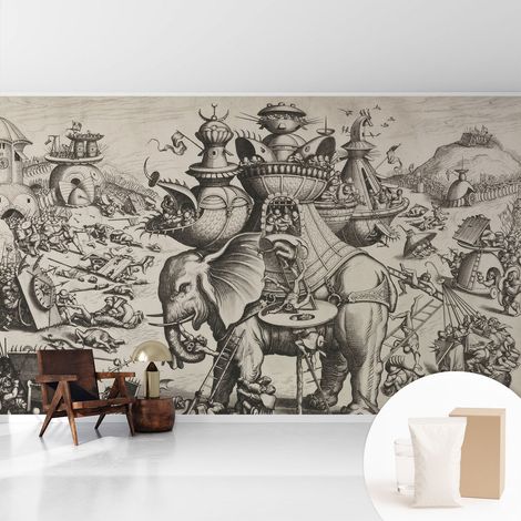Tapete Vliestapete mit Kleber modern Wohnzimmer - Wanddeko Schlafzimmer - Tapete mit Motiv Groteske Schlacht 416x254 cm (1/5)