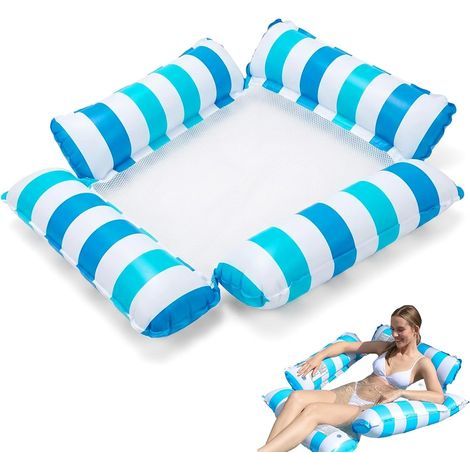 Aufblasbare Poolmatratze, Poolhängematte, Poolspiele, schwimmende Poolhängematte, himmelblau gestreift, 4-Rohr-Design für zusätzliche Stabilität, für Sommer, Strand, Meer (1/5)