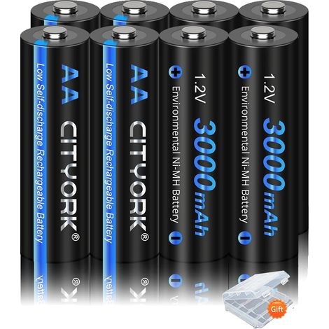 Batteries NiMH Rechargeables, Capacité 3000mAh, Compatibles avec les appareils AA, 8PCS AA (1/2)