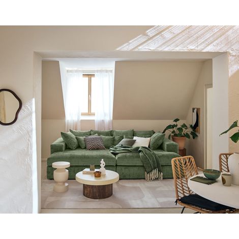 Collins - einzelsofa 4-sitzer mit doppelbett récamiere - tiefe sitzfläche - aus texturiertem samt - grün