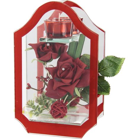 Photophore en Verre avec Bougie Chauffe-Plat avec Fleur Rose - Bougies décoratives - Bougeoir - Décoration de Table - Lanterne - Décoration Romantique - Décoration de Mariage (1/3)