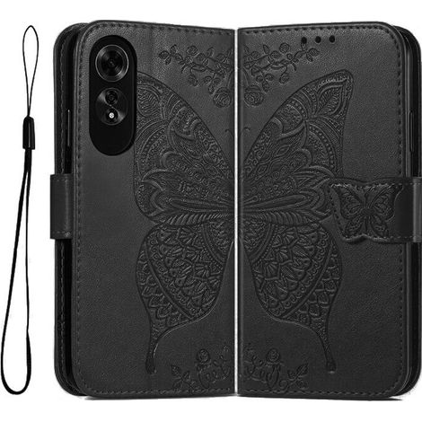 Funda tipo libro para Oppo A60, mariposa, negra (1/3)
