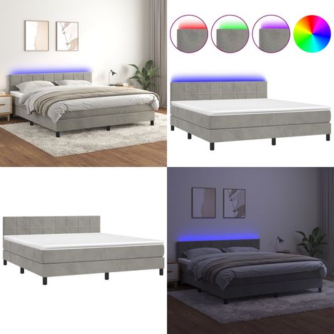 Boxspringbett mit Matratze & LED Hellgrau 180x200 cm Samt - Boxspringbett - Samtbettwäsche - Luxusbett - Doppelbett - Schlafsofa - Home & Living (1/5)