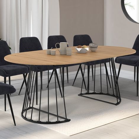 YUNA mesa de comedor redonda extensible 4-10 personas madera y negro 110 - 200 cm (1/5)