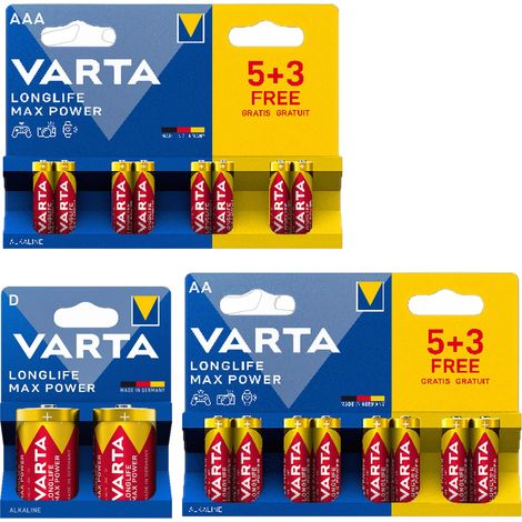 Bloc de piles alcalines Varta LL MAX : 8 piles AA, 8 piles AAA et 2 piles D. (1/5)