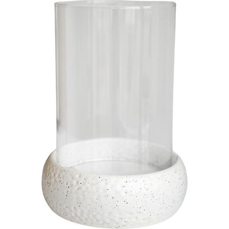Maya Ceramic Speckle Pebble Lantern - L19.5 x W19.5 x H31 cm - Ivory