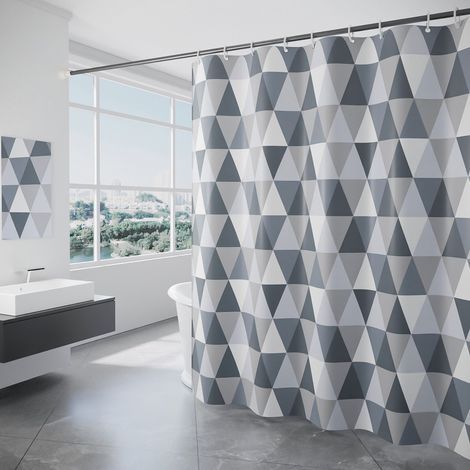 Polyester Shower Curtain 180 x 200 cm, Waterproof and Anti-mold Shower Curtain, Washable, Triangular Pattern Bath Curtain (1/4)