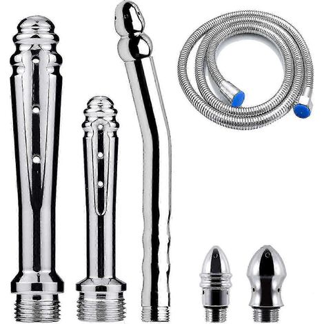 Douchette à lavement 3 pièces avec 3 pommeaux de douche, kit de douche pour hommes + flexible de douche de 150 cm (argenté) (1/5)
