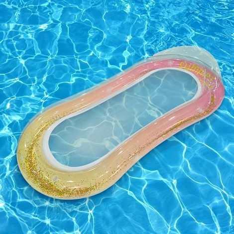 Aufblasbares Schwimmboot für Erwachsene im Pool, großes Strandfloß zum Sonnenbaden und Treibenlassen, ästhetischer Poolreifen, puderorangefarbener Farbverlauf (1/5)