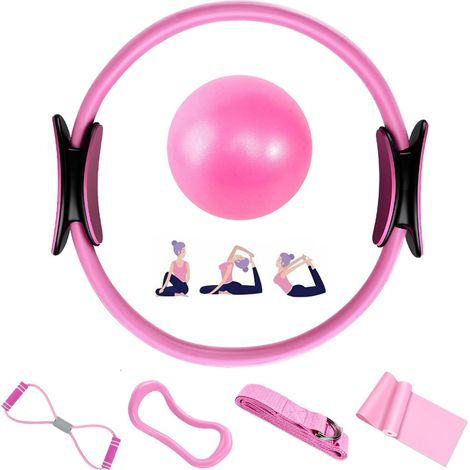 Pilates Ring Set - 6 Pièces, Anneau de Pilates, Ballon de Yoga, Bandes de Résistance, Kit Pilates pour Maison, Kits de Yoga et Pilates Accessoires, Cercle Magique de Fitness Femmes (1/5)