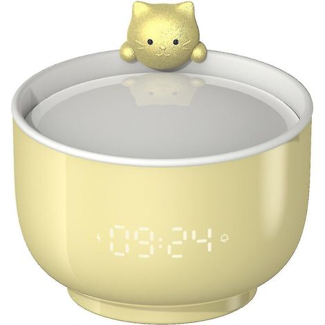 Réveil chat avec veilleuse multifonctionnelle, rechargeable par USB, lumière LED de dessin animé (jaune) (1/4)