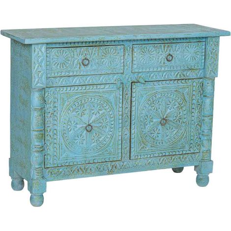 Aparador de madera azul acabado artesanal 120x40x90cm (1/5)