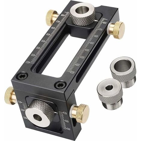 Dima di foratura per lavorazione del legno 2 in 1, dima regolabile per fori tascabili, kit guida per trapano a 4 fori da 6/8/10/12 mm, kit di tasselli per viti per mobili da letto, localizzatore di pu (1/5)