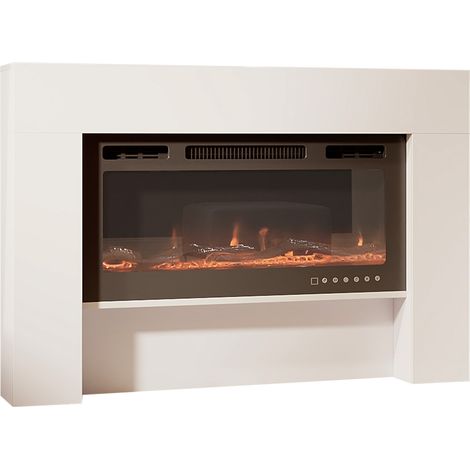 Mobile con camino elettrico per soggiorno, laccato bianco, LED multicolore, 1000/2000W, telecomando, termostato, Candela