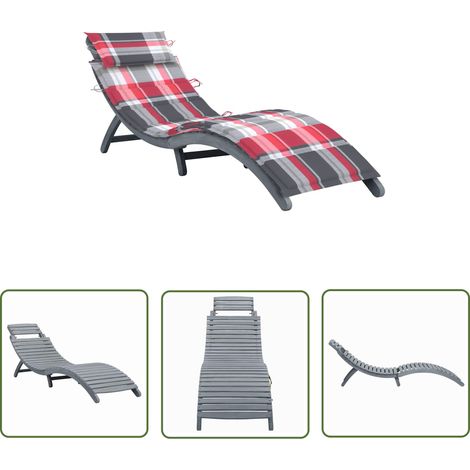 Chaise longue avec coussin avec coussin, Transat, Bain de soleil, Chaise de plage Gris Bois d'acacia solide ZSE3805 (1/5)