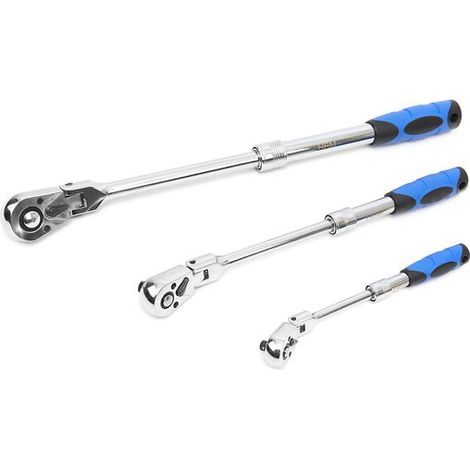 Set di 3 chiavi a cricchetto professionali estensibili con teste inclinabili (1/2", 3/8", 1/4") (1/5)