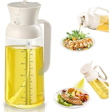 Spray Huile Cuisine, 2 en 1 Vaporisateur Huile, 550ml Pulverisateur Huile Cuisine, Spray Huile d'olive, Cuisine Accessoires Bouteille Distributeur Huile pour Air Fryer, Salade, BBQ, Griller (Blanc) (1/5)