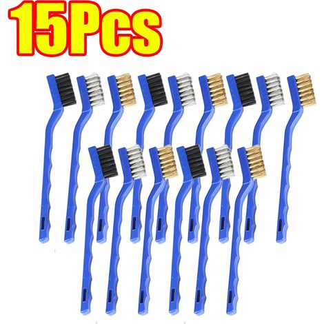 (D-15 pièces (5 ensembles)) Brosse de nettoyage en laiton, métal laiton/acier inoxydable/nylon, adaptée aux hottes à gaz, dégraisse et élimine les taches, outil de nettoyage des plaques de cuisson (1/4)