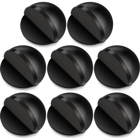 Bloc-porte adhésif 8 pièces - Acier inoxydable brossé avec embout caoutchouc - Pour hôtels, bureaux et restaurants - Installation sans perçage - Noir - Diamètre 45 mm (1/5)
