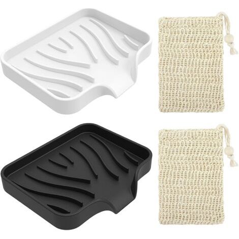 2 Stück Silikon Seifenhalter, Seifenschalen mit Ablauf zum Entleeren, Rutschfeste Seifenablage, bringen Sie zwei Sisal Seifensäckchen mit (1/5)