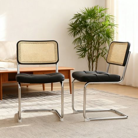 Ensemble 2 chaises salle à manger similicuir pieds chromés rembourrées style moderne milieu siècle 45x56,9x85,9cm salon cuisine - Noir (1/5)