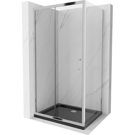Mexen Apia cabina doccia scorrevole 110 x 70 cm, trasparente, cromo + piatto doccia Flat, nero - 840-110-070-01-00-4070 (1/5)