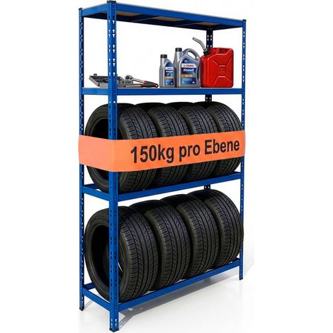 Relaxdays Reifenregal für 8 Reifen, HxBxT 180 x 110 x 40 cm, 600 kg, Stahl, Stecksystem, Reifenlager Werkstatt, blau