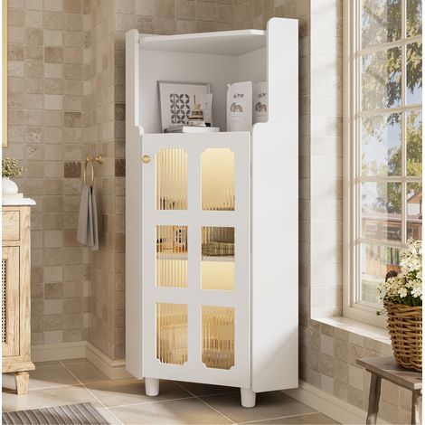 Mobile Angolare Compatto 63,5x31,9x124 cm, 4 Livelli Ripiani con Organizzazione Intelligente, MDF Bianco, per Angoli (1/5)