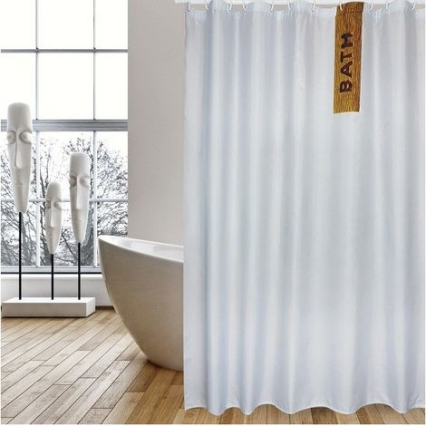 Cortina de ducha Poliéster IGUACU 180x200cm CALIDAD PREMIUM Blanco - Anillas incluidas MSV (1/3)