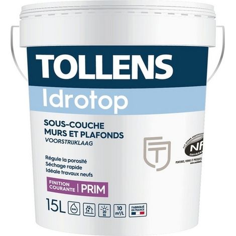 Tollens – Sous-couche impression murs et plafonds 15L – Peinture acrylique haute couvrance – Finition professionnelle – Pour chantiers humides