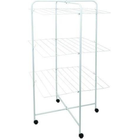 MSV – Etendoir à poser 3 niveaux 23m – Acier blanc robuste – Optimisation de l'espace pour petites pièces – Séchage rapide et efficace (1/4)