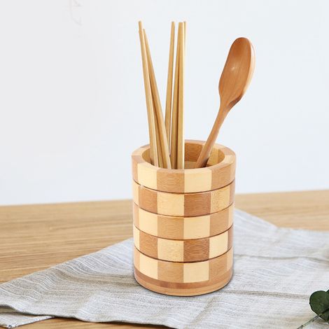 Support de rangement en bambou pour baguettes, cuillères, fourchettes et couteaux de cuisine. Organisateur d'ustensiles. (1/4)