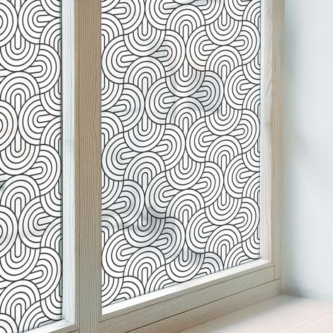 Klebefolie 100x116 cm PVC Sichtschutz Fenster Dekorativ Dekorfolie Blickdicht Selbstklebend Folie für Badezimmer Milchglas Geometrische Halbkreise