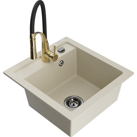 Mexen Vito lavello da cucina in granito a 1 vasca con miscelatore Aster, beige - 6503-69-73450-57-B (1/5)
