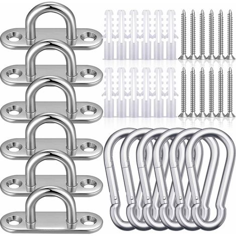 CINGHIA Pontet Inox M5, Crochet Inox,6 Pièces Plaques à Oeillets en Acier Inoxydable,Plaques Oculaires et Mousquetons pour Balançoires de Yoga Hamacs Auvent Accessoires de Bateau (1/5)