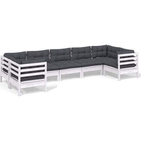 Maison Exclusive - Set Divani da Giardino 7 pz con Cuscini BiancLegno di Pino (1/5)