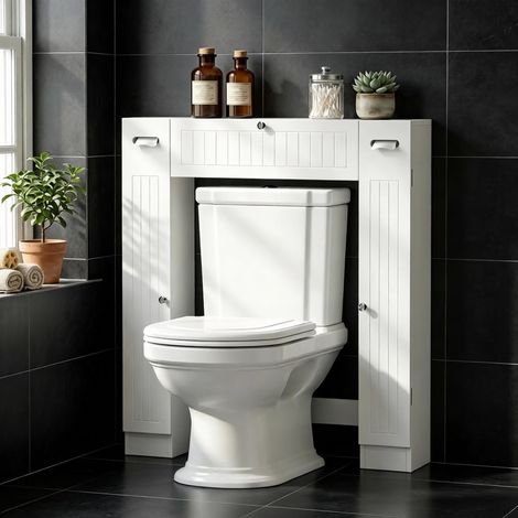 Mobili WC sopra il water con 2 armadi, cassetto, porta carta e ripiani regolabili (solo con armadietto da bagno) (1/5)