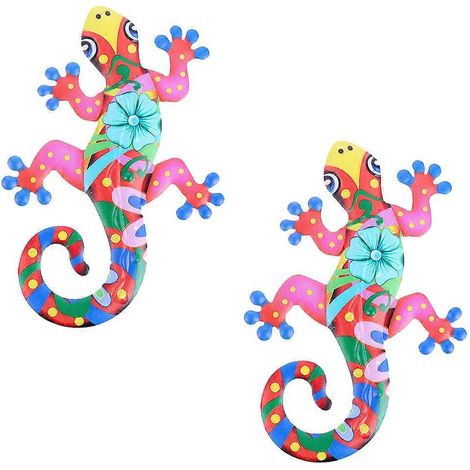 Décoration murale gecko suspendue en fer, lot de 2, rouge (1/5)