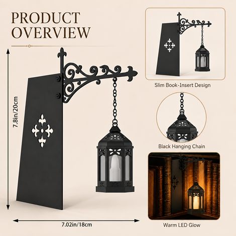 Série de lampes de bibliothèque vintage, décoration d'étagère Dark Academia, lampe de lecture gothique, décoration d'étagère de coin de lecture pour Halloween, Noël et cadeaux de fêtes (1/5)