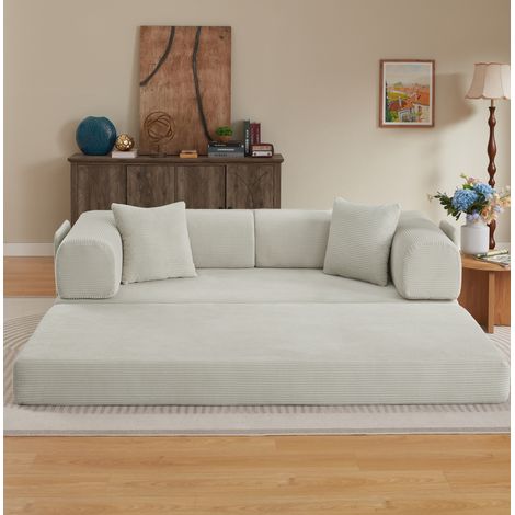 Canapé-lit de sol pliable en mousse, 204 x 97 x 65 cm, beige, avec 2 coussins, OKWISH (1/5)